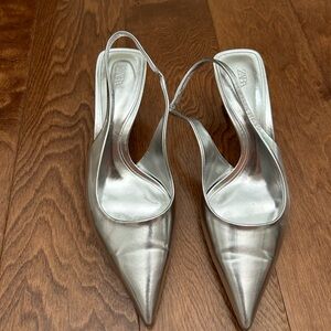 Zara Silver Pointed Toe Slingback Heels